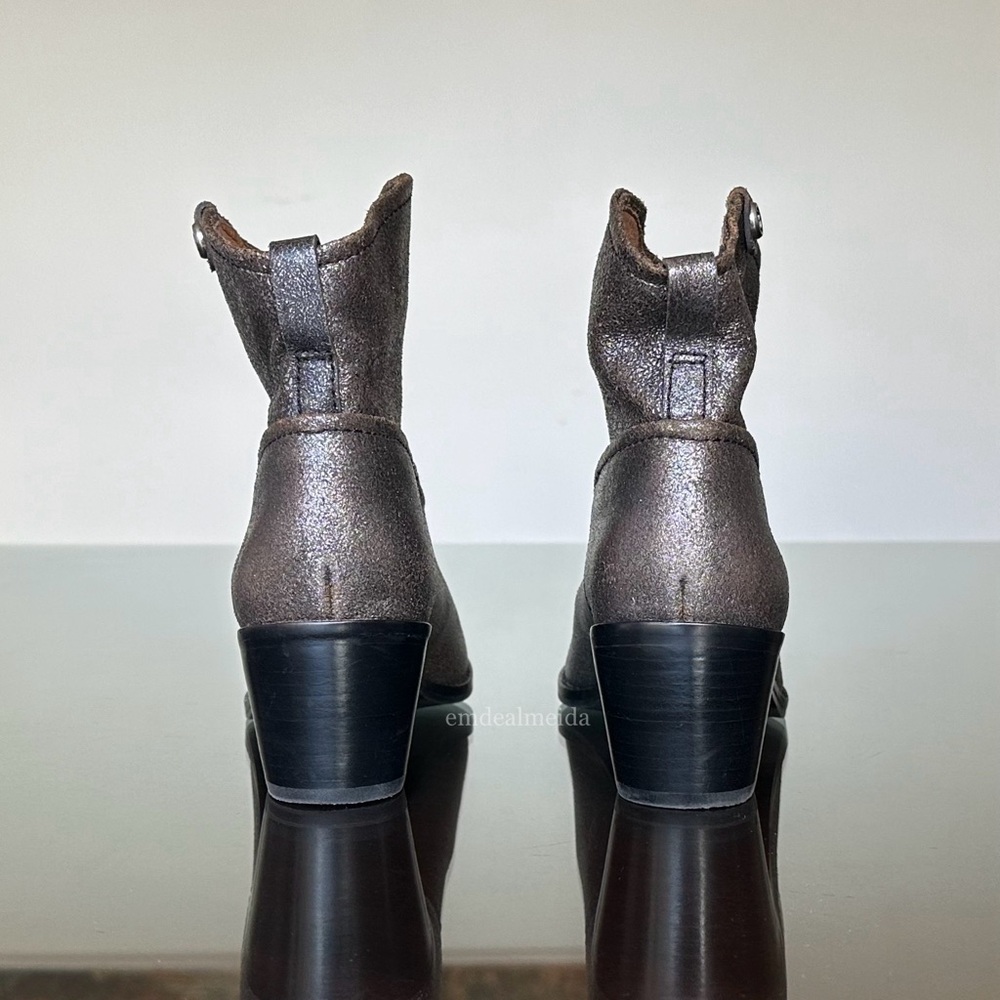 New Western Women Frye Jolene Pull On Ankle Boots Anthracite Metallic Gray - Picture 3 of 10